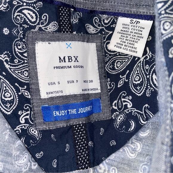 MBX Premium Goods Navy Blue & White Paisley Print Short Sleeve Button Down Shirt - Picture 2 of 2